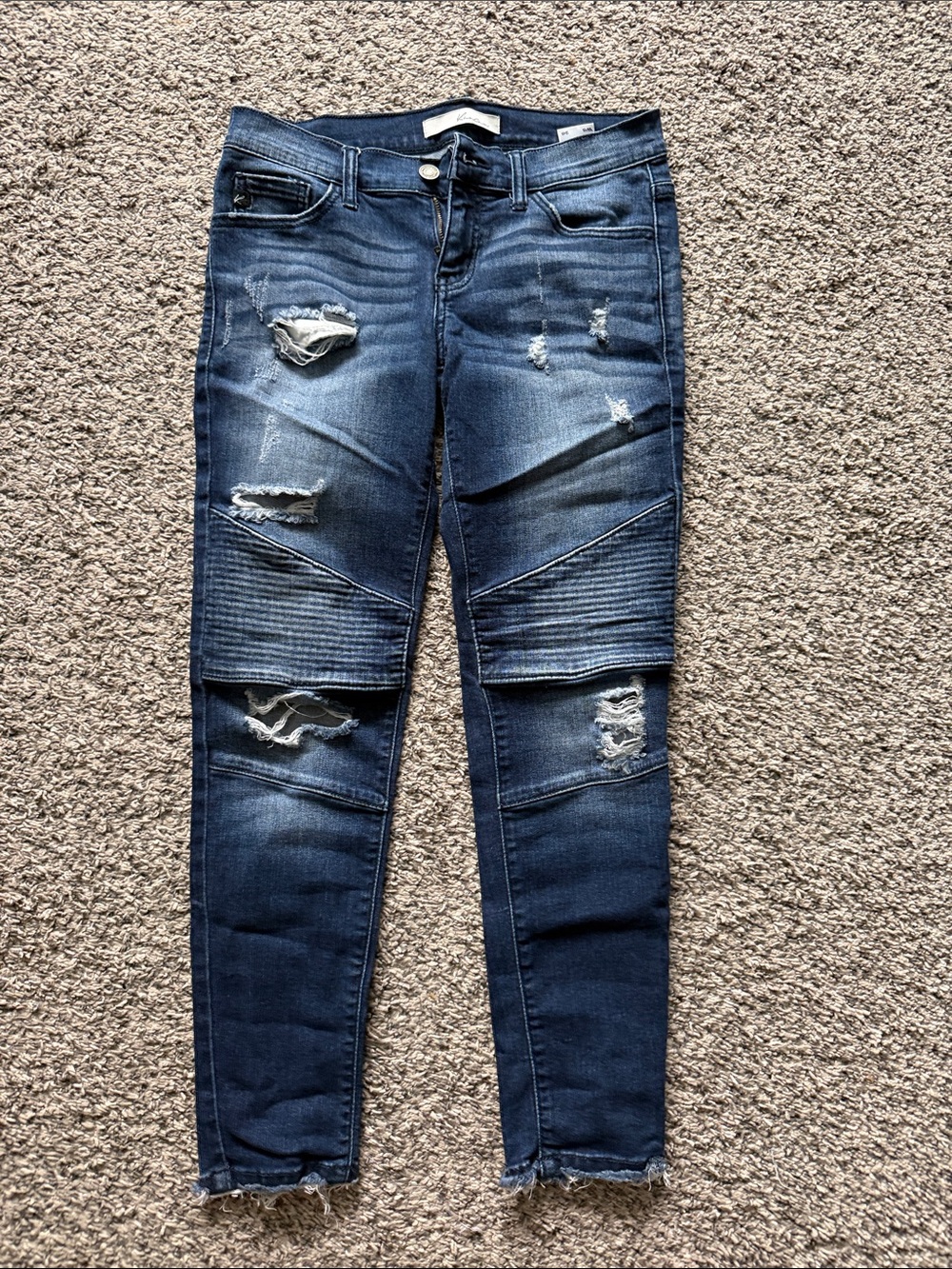 KanCan Dark Blue Distressed Moto Skinny Jeans